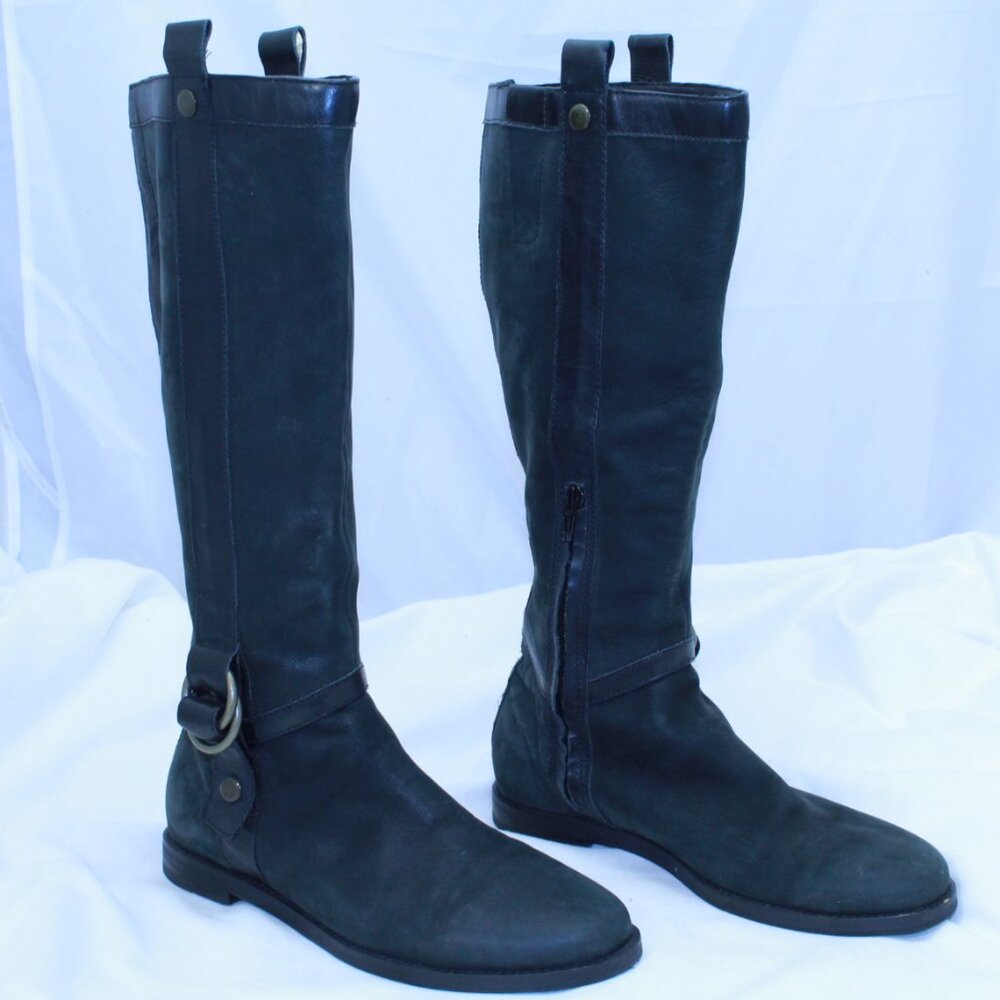 Cole Haan SZ 7.5B Black Nubuck Leather LIBERTY NikeAir Tall Riding Boots D32274